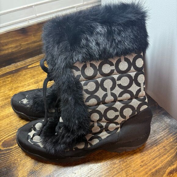 Coach Jennie Black And Gray Fur Lined Boots Size 8.5 - Picture 2 of 11